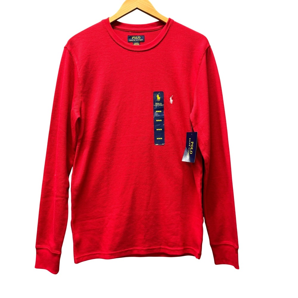 Polo Ralph Lauren Pajama Top Sleepwear Mens Medium Waffle Knit Thermal Red NEW